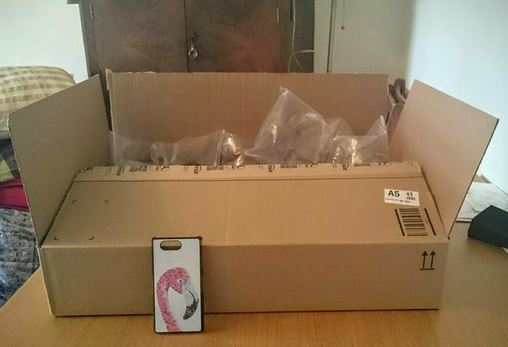 phone case in large amazon box