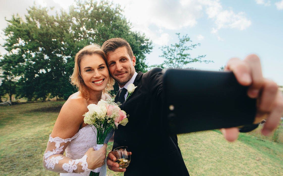 wedding selfie bride groom